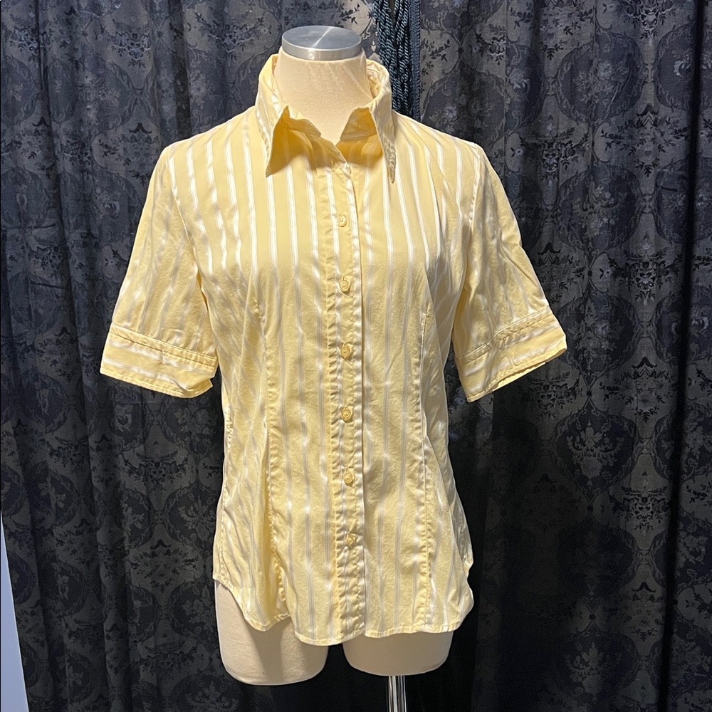 New York & Company Soft Yellow Striped Blouse
